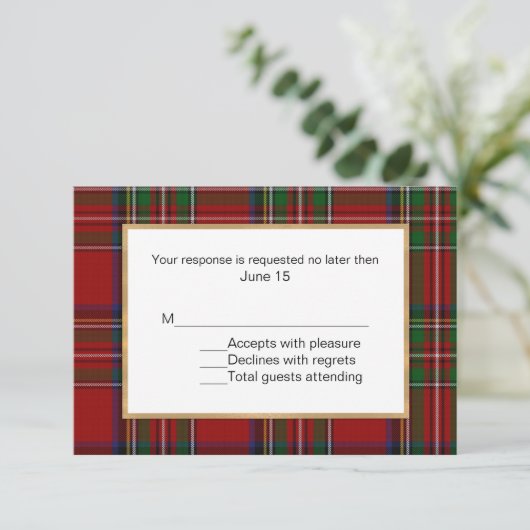 Royal Stewart Tartan Plaid Bruiloft RSVP Kaart (Staand voorkant)