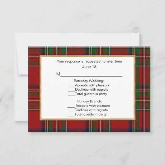 Royal Stewart Tartan Plaid Wedding Multi RSVP-kaar RSVP Kaartje (Voorkant)
