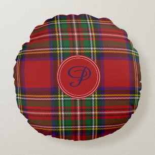 Royal Stewart Tartan Pset Custom Monogram Rond Kussen