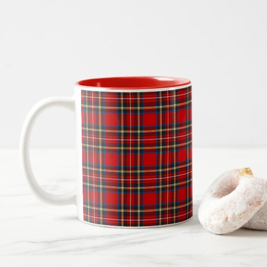 Royal Stewart Tartan Pset Scottish Pattern Tweekleurige Koffiemok (Met donut)
