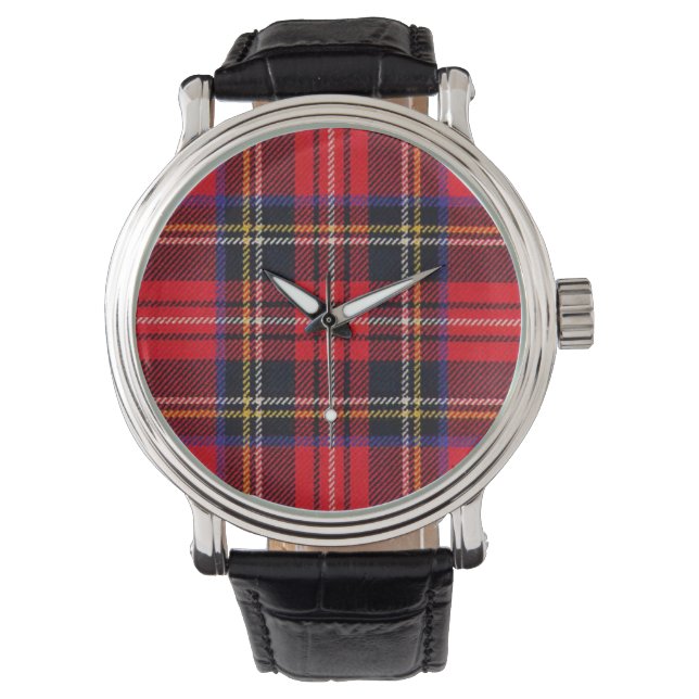 Royal Stewart tartan red black plaid Horloge (Voorkant)