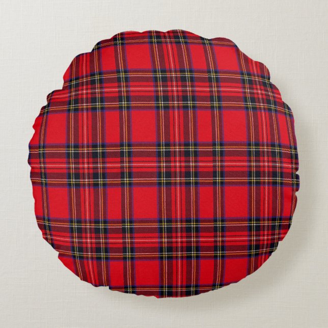 Royal Stewart tartan red black plaid Rond Kussen (Voorkant)