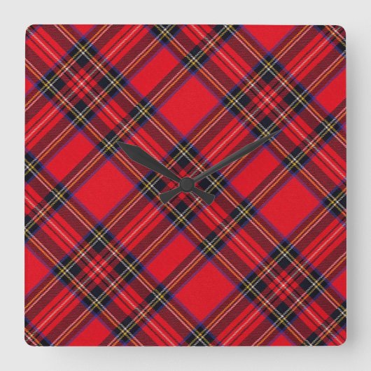 Royal Stewart tartan red black plaid Vierkante Klok (Voorkant)