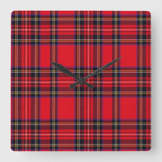 Royal Stewart tartan red black plaid Vierkante Klok (Voorkant)