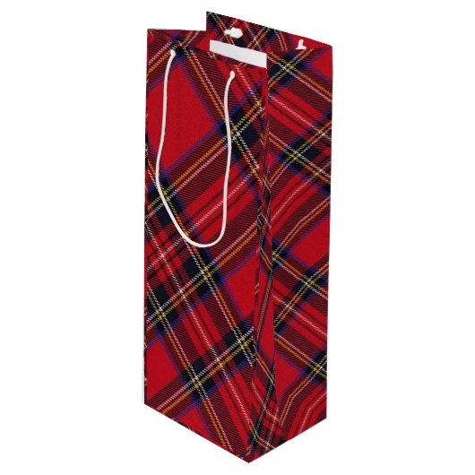 Royal Stewart tartan red black plaid Wijn Cadeautas (Voorkant Gekanteld)
