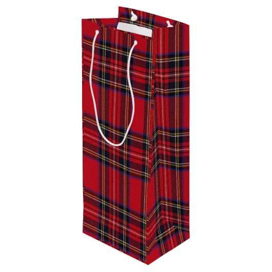 Royal Stewart tartan red black plaid Wijn Cadeautas (Achterkant Gekanteld)