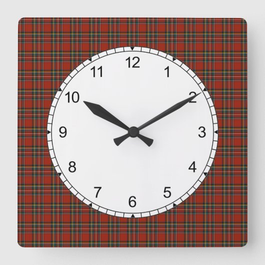 Royal Stewart Tartan Red Scottish Pset Pattern Vierkante Klok (Voorkant)