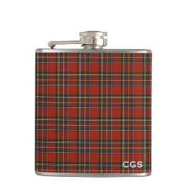 Royal Stewart Tartan Rood Schots geruit Monogram Heupfles