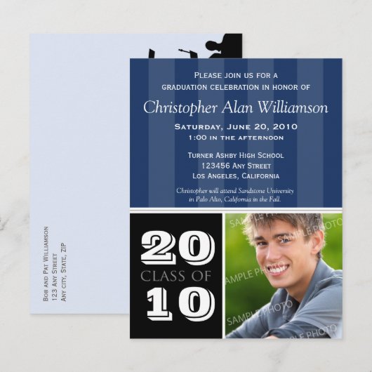 Royal Stripes Afstuderen Aankondiging (Navy) (Voorkant / Achterkant)