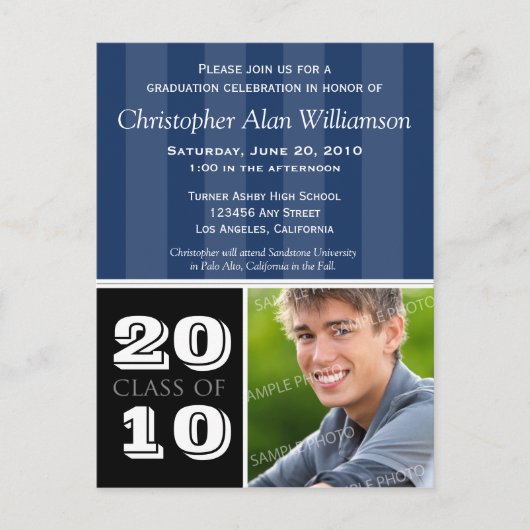 Royal Stripes Afstuderen Aankondiging (Navy) (Voorkant)