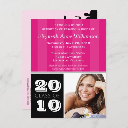 Royal Stripes Afstuderen Aankondiging (roze) (Voorkant / Achterkant)