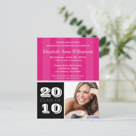 Royal Stripes Afstuderen Aankondiging (roze) (Staand voorkant)