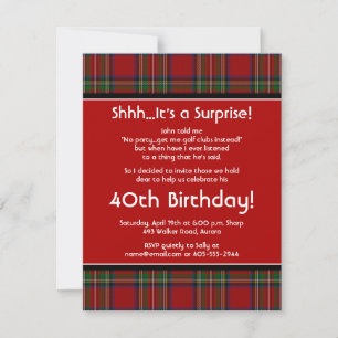 Royal Stuart Tartan 40th Birthday Party Invitation Kaart