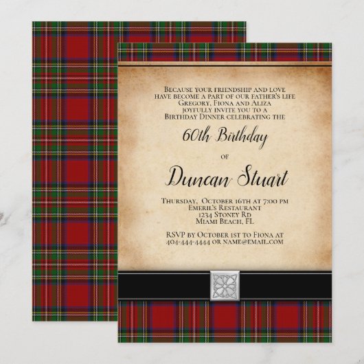 Royal Stuart Tartan 60th Birthday Party Invitation Kaart (Voorkant / Achterkant)