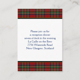 Royal Stuart Tartan Bruiloft Receptie Kaart