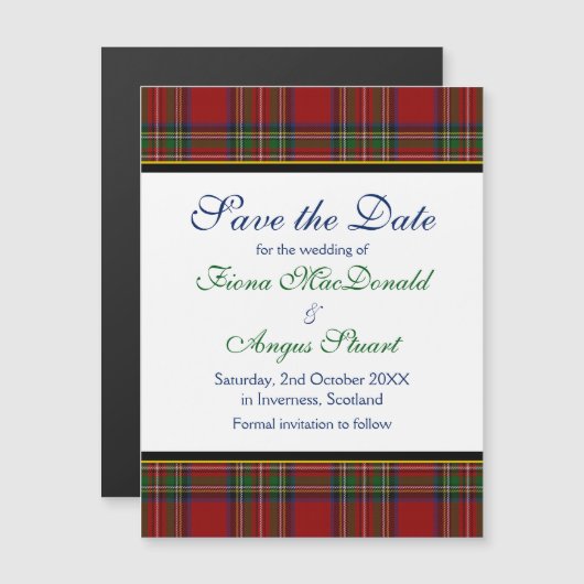Royal Stuart Tartan Bruiloft Save the Date Magnet Magnetische Uitnodiging (Voorkant / Achterkant)