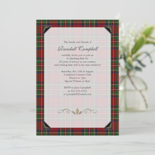 Royal Stuart Tartan Retirement Party Invitation Kaart (Staand voorkant)