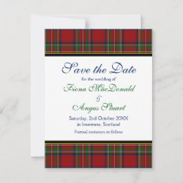 Royal Stuart Tartan Wedding Save the Date Kaart