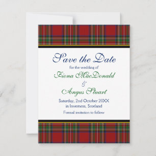Royal Stuart Tartan Wedding Save the Date Kaart