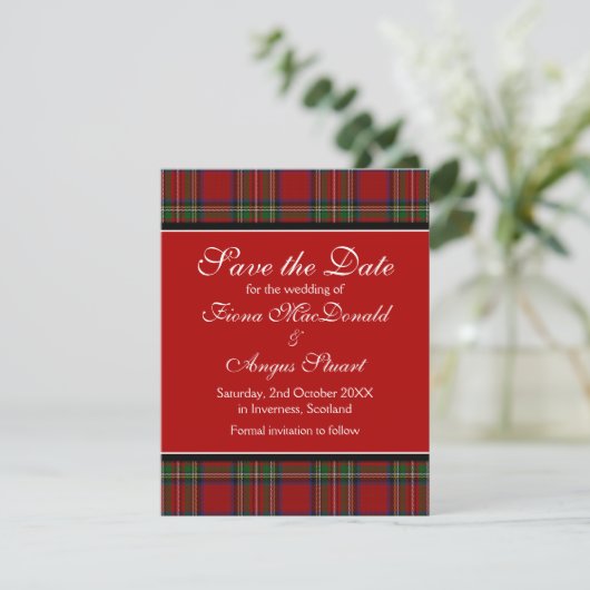 Royal Stuart Tartan Wedding Save the Date Kaart (Staand voorkant)