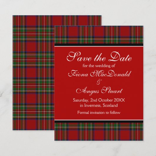 Royal Stuart Tartan Wedding Save the Date Kaart (Voorkant / Achterkant)