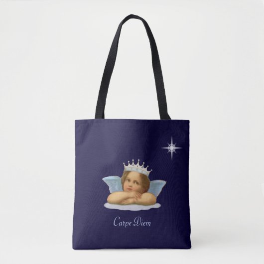 Royal Stylish Raphael Cherub op Navy Blue Tote Bag (Voorkant)