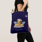 Royal Stylish Raphael Cherub op Navy Blue Tote Bag (Dichtbij)