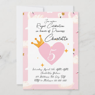 Royal Swan Princess Pink Girl Birthday Party Invit Kaart