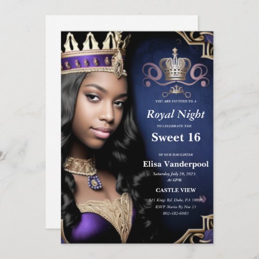 Royal Sweet 16 Invitation Kaart (Voorkant / Achterkant)