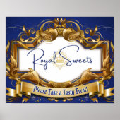 Royal Sweets Blue & Gold Elegant Snoep Buffet Sign Poster (Voorkant)