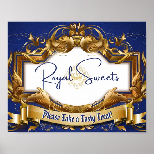 Royal Sweets Blue & Gold Elegant Snoep Buffet Sign Poster (Voorkant)