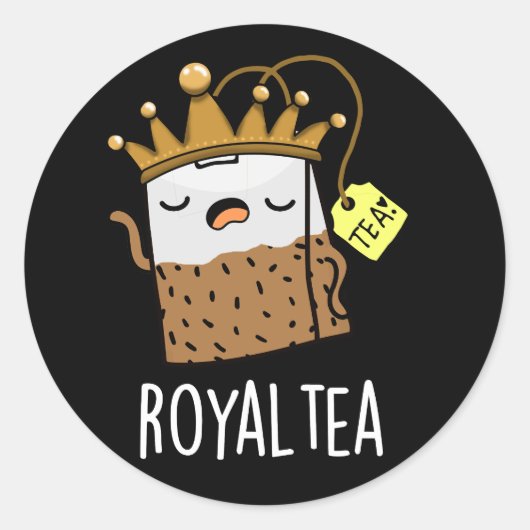 Royal-tea Funny Tea Pun Dark BG Ronde Sticker (Voorkant)
