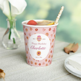 Royal Tea Party Patroon Roze Verjaardag Papieren Bekers