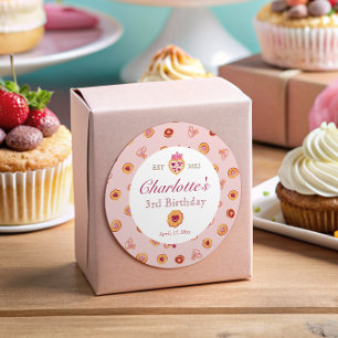Royal Tea Party Patroon Roze Verjaardag Ronde Sticker