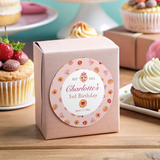 Royal Tea Party Patroon Roze Verjaardag Ronde Sticker
