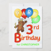 Royal Teddy Bear 3rd Birthday Party Kaart (Voorkant)