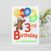 Royal Teddy Bear 3rd Birthday Party Kaart (Staand voorkant)