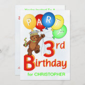 Royal Teddy Bear 3rd Birthday Party Kaart (Voorkant / Achterkant)