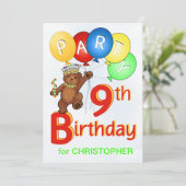 Royal Teddy Bear 9th Birthday Party Kaart (Staand voorkant)