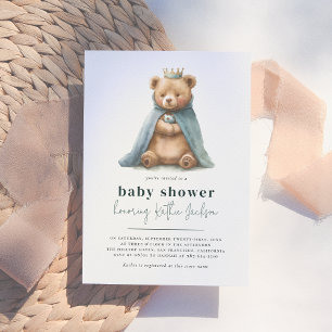 Royal Teddy Bear Little Prince Boy Baby shower Kaart
