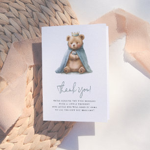 Royal Teddy Bear Prince Boy Baby shower Bedankkaart