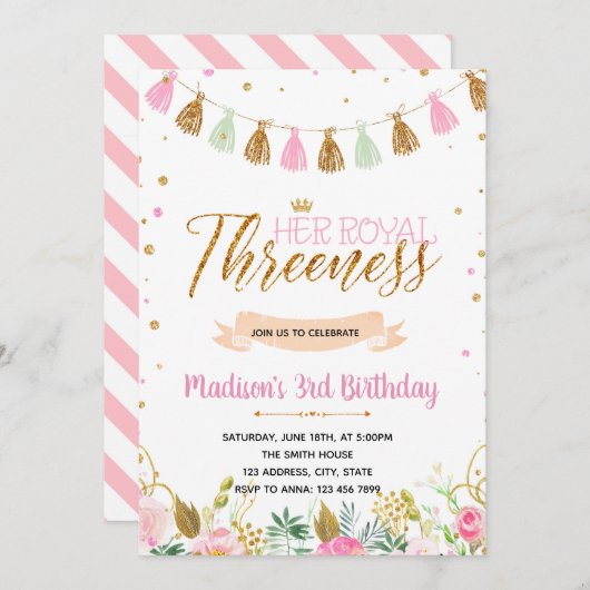 Royal three eness verjaardagsuitnodiging kaart (Voorkant / Achterkant)