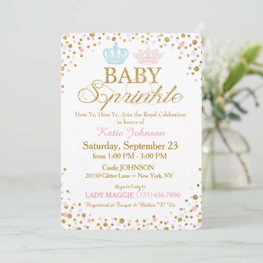 Royal Twins Gold Glitter Sprinkle Baby shower Kaart (Staand voorkant)