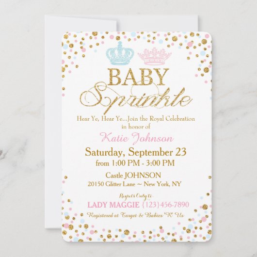 Royal Twins Gold Glitter Sprinkle Baby shower Kaart (Voorkant)