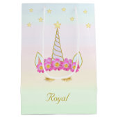 Royal Unicorn, Flowers & Stars op parelkleuren Medium Cadeauzakje (Achterkant)