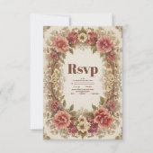 Royal Victoriaans Bloemen Ornamenten Bruiloft RSVP Kaartje (Voorkant)