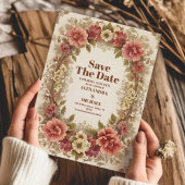 Royal Victoriaans Bloemen Ornamenten Bruiloft Save The Date