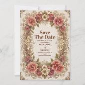 Royal Victoriaans Bloemen Ornamenten Bruiloft Save The Date (Voorkant)