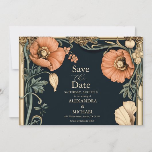 Royal Victoriaans bruiloft grillige bloemenbruilof Save The Date (Voorkant)