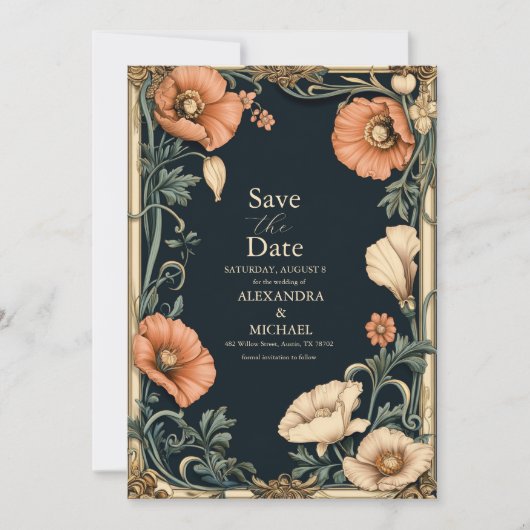 Royal Victoriaans bruiloft grillige bloemenbruilof Save The Date (Voorkant)